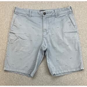 Express Shorts Mens 31 Blue Cotton Blend Stretch Fish Print Chino Flat 9" Inseam